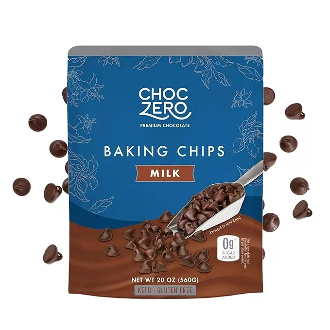 ChocZero Milk Chocolate Chips - No Sugar Added, Low Carb, Keto Friendly, Gluten Free - 20 Ounce Bulk Bag for Baking Keto Diet Cookies and Dessert
